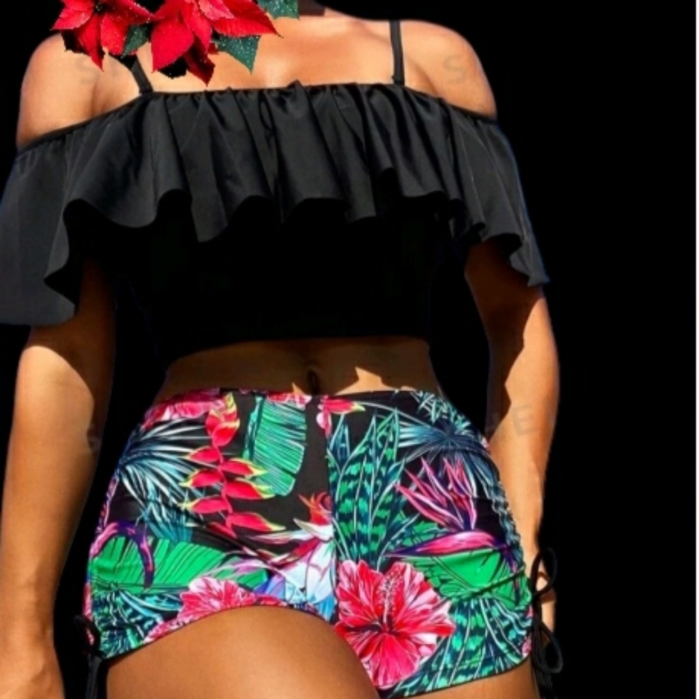 Ruffle top and bottom bikini curvy